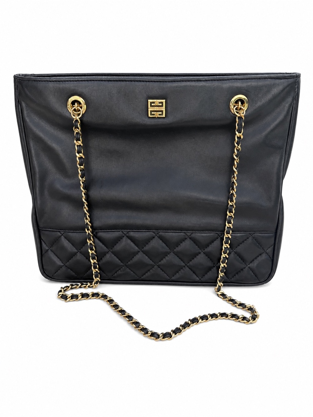 Authentic Vintage Givenchy 4G Logo Quilted Chain Tote Bag Black|Gold